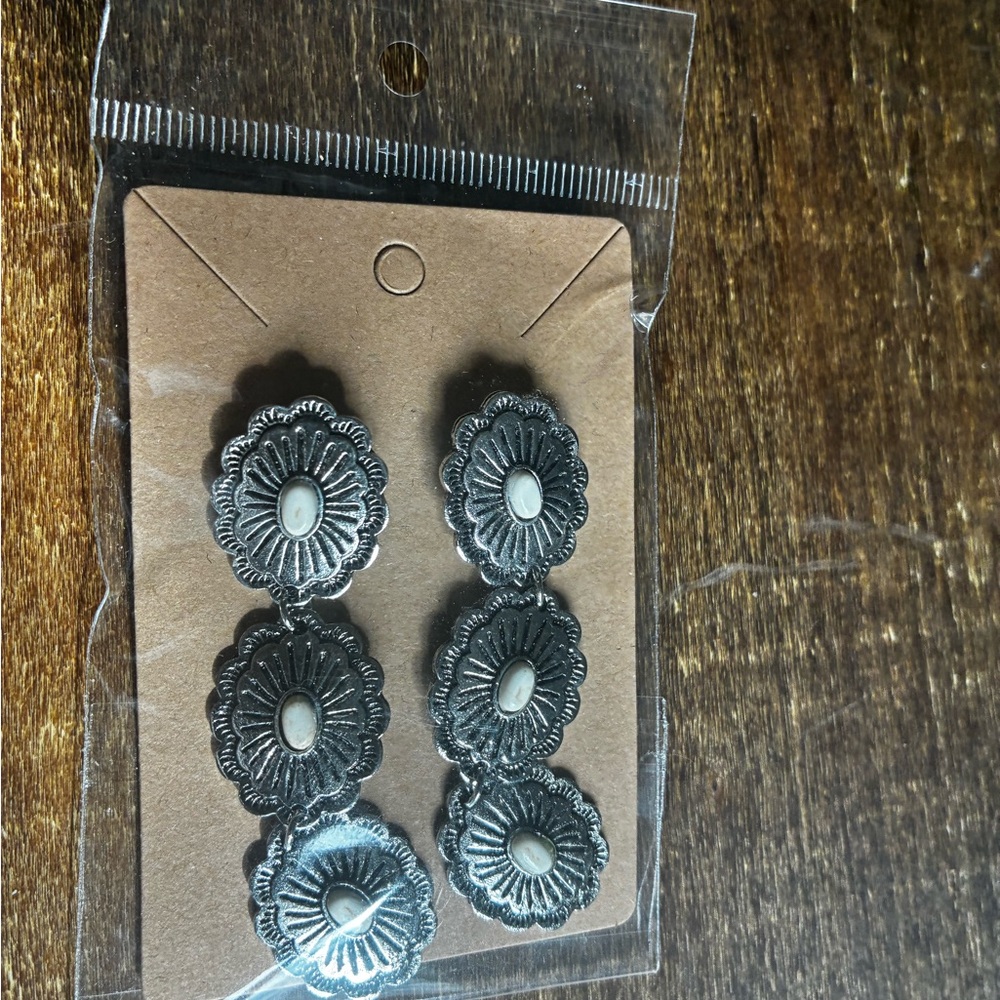Silver Concho Dangle Earrings with Cream Center